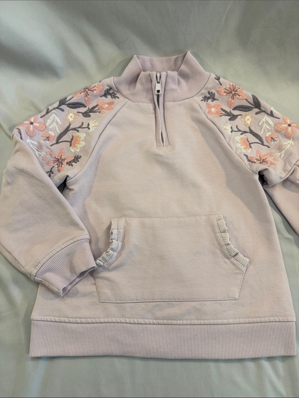 Rachel Zoe Light Lavender Half-Zip Pullover with Floral Embroidery